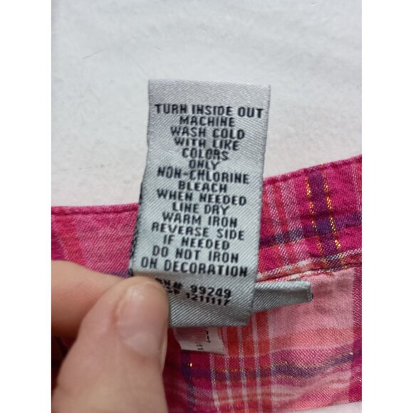 Catherines Womens BOHO Top Size 3X Pink Plaid 1/4 Button Long Sleeve Casual - Picture 5 of 7